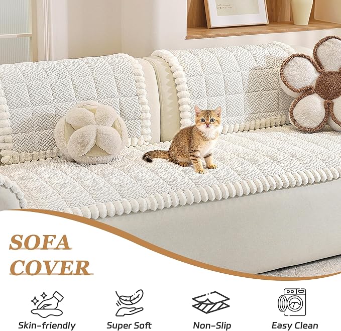 Plush Couch Cover for Dogs – Non Slip Pet Sofa Protector, Ultra Soft Washable Couch Cover for Pets, Anti-Slip Backing Furniture Protector for Cats & Dogs, Fits Standard & L-Shape Sofas (Only 1PC)