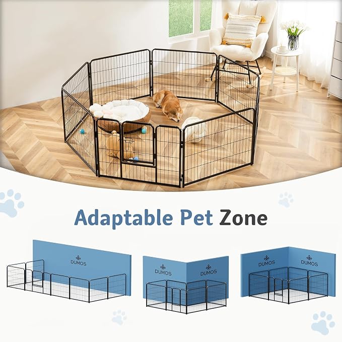 DUMOS Dog Playpen Indoor, Metal 24 Inch 16 Panels Foldable Pet Fence with Door, Outdoor Small Medium Large Dog Puppy Portable Exercise Play Pen for RV Camping, Trips, Play Yard