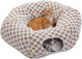 PEQULTI Brown Donut Cat Tunnel Bed Washable Plush Mat Multi for Small Pets | Round play tube with soft detachable plush mat, multi-pet toy fit indoor cats, kittens, puppies, rabbits and ferrets