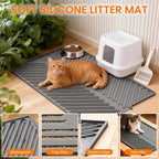 Large Silicone Cat Litter Mat Litter Trapping Pad for Litter Box | 34" x 22", Silicone, Foldable, Non-Slip, Friendly Soft on Cat Paws, Easy to Clean, Scatter Control, Gray