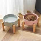 8'' Ceramic Raised Dog Bowl - 70Oz Dog Food & Water Bowl with Elevated Non-Slip Bamboo Stand, Dishwasher & Microwave Safe, Anti Vomiting Heavy Duty Pet Bowl for Medium and Large Dogs, Pink