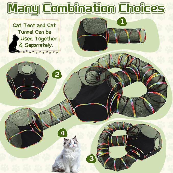 CypherX Outdoor Cat Enclosure,Portable Cat Tent with Tunnel Popup Catio | 4-in-1 modular design: 2 tents,11.8" wide tunnels & carry bag. Durablepop-up setup for small animals, rabbits & cats.