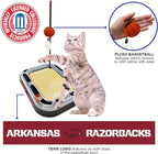 Cat Scratch Toy NCAA ARKANSAS RAZORBACKS REVERSIBLE Basketball Court Felt/Cardboard Cat Scratcher Toy. Interactive Cat Ball Bell in Tracks. 6-in-1 CAT TOY Cat Wand Poll, CATNIP-FILLED Plush Basketball