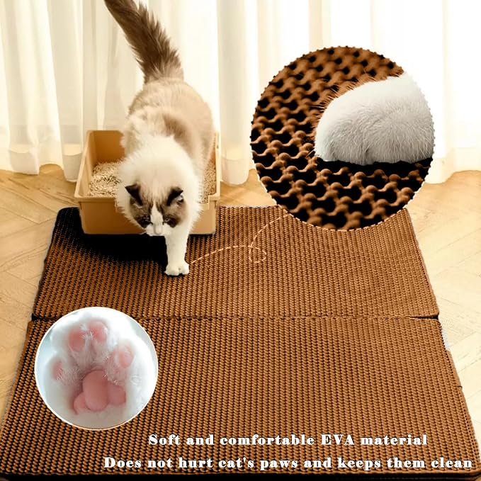 HCY&WLD Cat Litter Mat, Double Layer Cat Litter Box Mat (35x24 Inch, Brown) | Waterproof Urine-Proof Non-Slip Litter Trapping Mat, Soft on Kitty Paws, Scratch-Resistant, Scatter Control, Easy to Clean