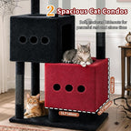 Gitelsnour Sturdy Cat Tree Tower with 2 Large Condos, 4 Big Perchs GCT039BR | 74.8" Sturdy Cat Furniture for Indoor Cats Large Adult with 2 Cozy Cat Baskets, Sisal Scratching Posts & Toys, Black and Red