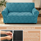 ZNSAYOTX Stretch Couch Covers for 2 Cushion Couch, 1-Piece Loveseat Covers Sofa Slipcover, Furniture Protector with Elastic Bottom for Dogs Geometrical Jacquard Fabric (Medium, Peacock Blue)