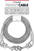 Tuff Pupper Dog Tie Out Cable, 25 ft Heavy Duty Lead for up to 90 lb Dogs | Extra-Strong Coated Steel Wire for Large Dogs; Water/Rust Resistant Yard Runner Line with 360-Degree No-Tangle Swivel Clips