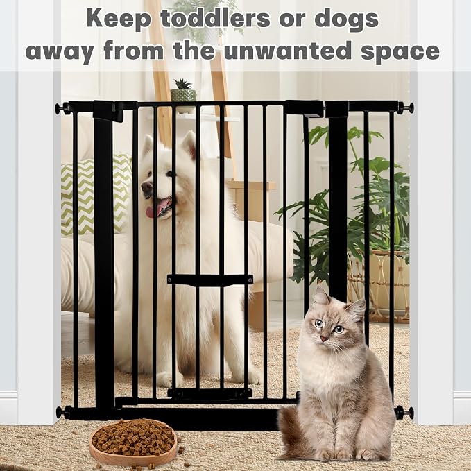 SHYUJAJIE 37 Inch Tall Baby Gate with Small Cat Door | Adjustable 29.55"-40.55 "Wide,Auto Close Dog Gate, Easy Walk Thru Pet Gate for Stairs, Doorway, House, Pressure Mounted