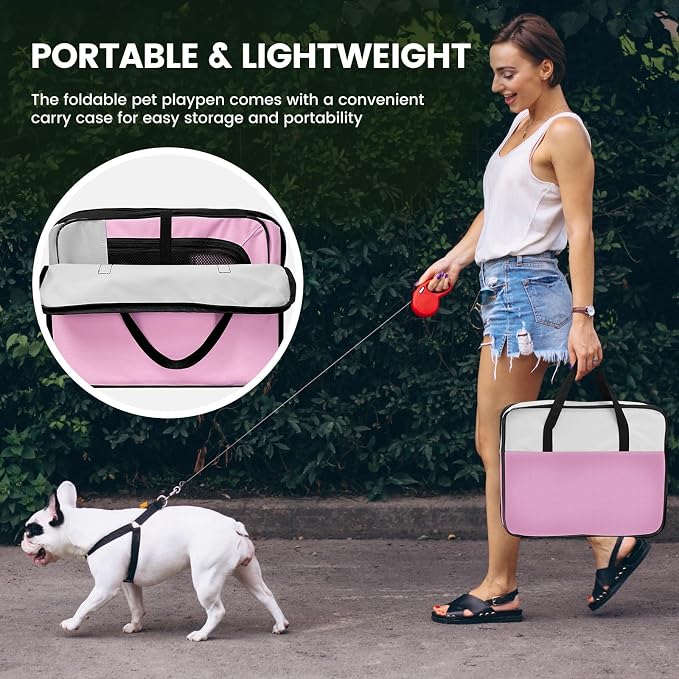 X-ZONE PET Portable Foldable Pet Dog Cat Playpen Crates Kennel/Premium 600D Oxford Cloth,Removable Zipper Top, Indoor and Outdoor Use (XL, Pink)