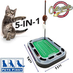 Cat Scratching Toy NCAA Louisville Cardinals Football Field Cat Scratcher Toy + Interactive Cat Ball Bell in Tracks. 5-in-1 CAT Toy: Cat Wand Poll + Catnip Filled Plush Football & Feathers