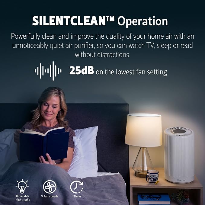 Kenmore Air Purifier with H13 True HEPA Filter, Covers Up to 850 Sq.Foot | 25db SilentClean 3-Stage HEPA Filtration System for Office & Bedroom