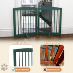 PUPETPO Freestanding Pet Gate for Dogs, Foldable Wooden Dog Gate for House, Stairs, Doorways, Step Over Pet Puppy Safety Fence,Support Feet Included,24" Height 2 Panels, Green