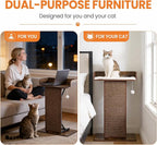 Modern Wood Cat Tree Tower for Indoor Large Adult Cats with Big Perch Bed | 33.8in Tall Wooden Cat Trees with Platform, Cat Scratching Pads, Washable Cushions, Cat Furniture for Window, Rustic Brown