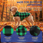 ASENKU Reversible Dog Winter Coat, Dog Jacket for Small Medium Large Dogs | Windproof Plaid Fleece Lining for Cold Weather, Water-resistant Outer Shell, Puppy Puffer Vest with Leash Hole, Green M