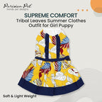 Parisian Pet Summer Dog Dress - Multicolor Clothes for Medium Dogs Girl - Pet Dress with Leaf Pattern - Stylish Printed Beach Dog Outfit - Lightweight Puppy Clothes - Sleeveless Dresses for Dogs