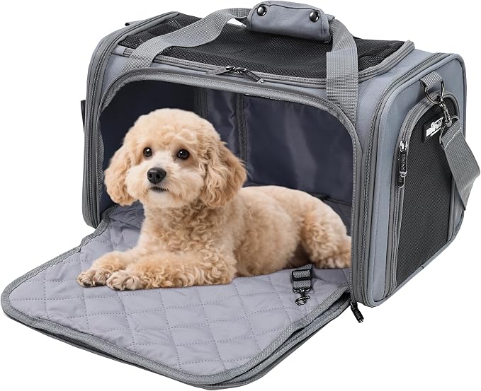 EliteField Deluxe Soft Pet Carrier for Cats and Dogs (3-Year Warranty) | Airline Approved, Waterproof Fabric, Scratch-Resistant Mesh, Expandable Mat, Built-In Leash, Suitcase Sleeve, Seat Belt Loops