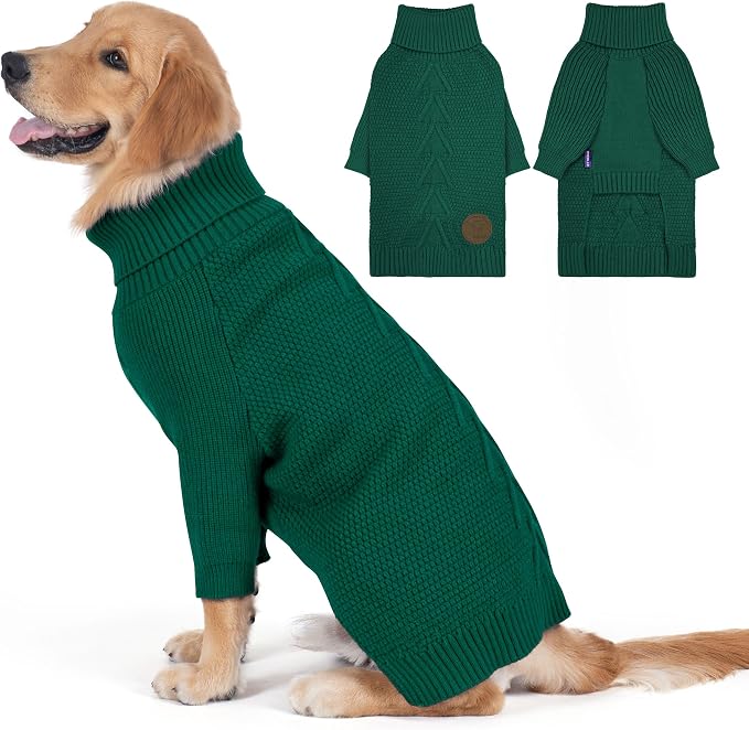 cyeollo Dog Sweater Long Sleeve Knitted Turtleneck Pullover Warm Clothes | Ultra Soft Warm Knit, Full Coverage, 4-Way Stretch for Easy Movement, Easy On & Off, Winter Daily Wear for Small Dogs