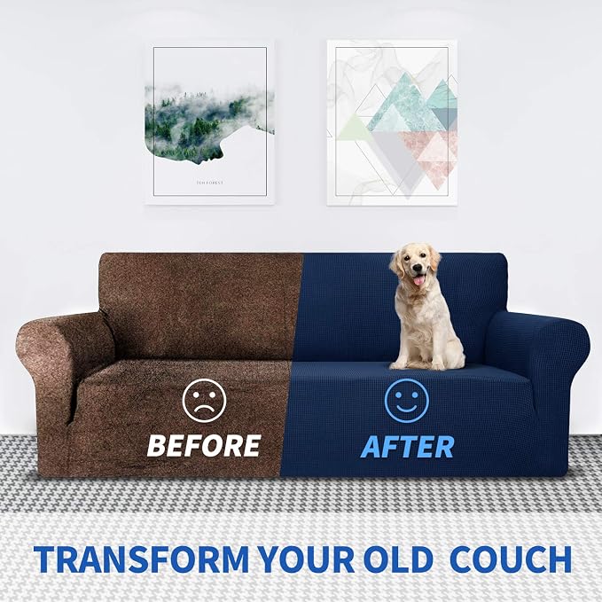 MAXIJIN Stretch Chair Cover Chair Slipcovers with Arms, 1-Piece Couch Sofa Chair Covers for Living Room, Non Slip Armchair Cover (31"-46") Furniture Protector Dogs Pet Friendly (Chair, Navy Blue)