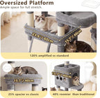 Heybly Cat Tree 72.4-Inch Anti-Tip Cat Tower with Spacious Perches HCT060W | All-in-One Cat Furniture for Large Cats, Multiple Interactive Areas, Extra-Large Sisal Scratching Board, Light Gray