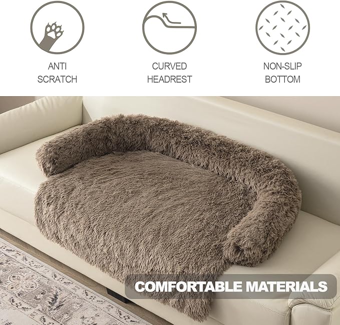 Calming Dogs/Cats Bed Mats, Dog Pad Washable Removable Couch Cover, Plush Long Fur Mat for Pets, Waterproof Lining, Perfect for Small, Medium and Large Dogs and Cats (Desert Brown, 34"x30")