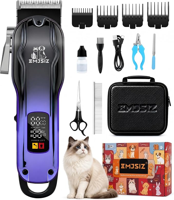 Dog Grooming Kit, Low Noise Cordless Pet Clippers for Dogs & Cats | Quiet Cordless Grooming • Thick Coat Trimming • USB-C Charging • Storage Case • Dogs & Cats