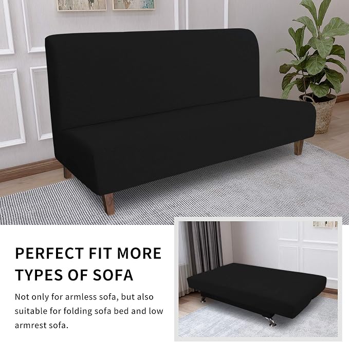 Easy-Going 100% Waterproof Futon Cover, Stretch Futon Slipcover Large | Dual Waterproof Armless Futon Couch Cover, Leakproof Sofa Bed Furniture Protector for Kids Pets Dog Cat, Black