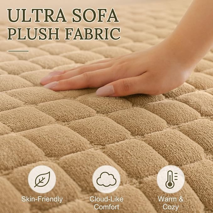 Smiry Velvet Couch Cover for Dogs, Non Slip Soft Sofa Protector for Pets | Washable Sofa Cover for Cats, Cozy Furniture Protector Against Pet Hair, Scratches, Fits Sectional Sofa(Camel, 36"x47")