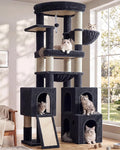 Globlazer Tall Cat Tower for Indoor Adult Cats, 72-inch, S72G, Dark Grey | Heavy Duty Cat Tree House for Big Cats with 2 Extra-Large Padded Platform, 7 Sisal Scratching Posts, 3 Large Condos