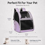 Cat Backpack Carrier for Small Dogs and Medium cat Puppy Kitten Bunny Pet Carrier Backpack Collapsible with Fully Ventilated Mesh with Safety Leash (Purple, 12.9" L x 10.62" W x 15.5" H - M)