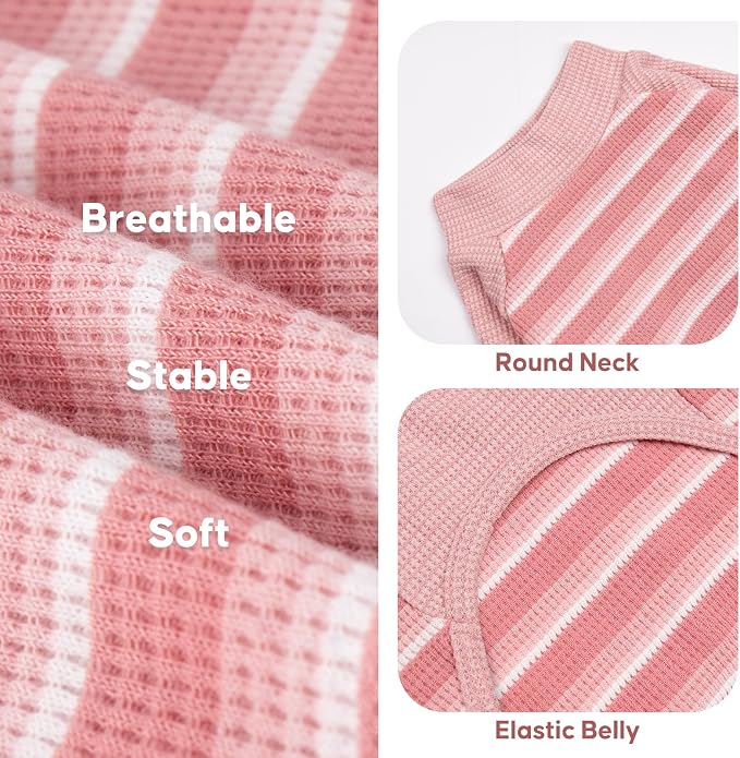 KYEESE 2Pack Waffle Dog Shirt with Sleeves Soft Striped Dog Sweater | Turtleneck, Cozy Warmth. Lightweight & Breathable, Gentle on Sensitive Skin, Free to Move, Comfortable Daily Wear