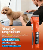 Professional Dog Grooming Clippers with 17H Runtime & Replaceable 440C Blade, 5-Speed Low Noise Electric Dog Shaver for Thick, Matted, Curly Hair, Cordless Clipper for Groomer & Home Use, Orange
