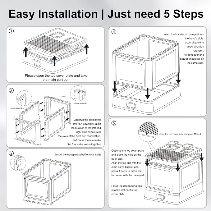 Marchul Enclosed Stainless Steel Cat Litter Box with Lid & Drawer Design for Indoor All Lifestyles Cats, Metal Covered Cat Litter Box, Baffles for Anti-Leakag, with Litter Scoop & Litter Mat