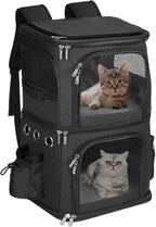 HOVONO Double Cat Carrier Backpack for 2 Cats or Small Dogs,Large Space | 2-in-1 Dual Compartment Pet Backpack Carrier up to 18 lbs, Ventilated Design for Traveling/Hiking /Camping/Vet Visits, Black