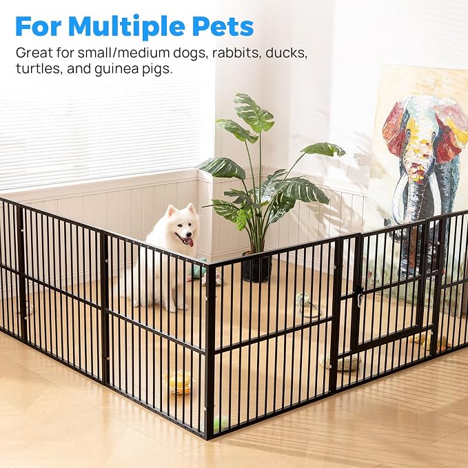 Dog Playpen 32" Height – Heavy Duty, Foldable | 25mm Steel Tubes, 40.8 lbs sturdy frame, rubber non-slip feet, indoor & outdoor, tool-free assembly, Small & Medium Dogs