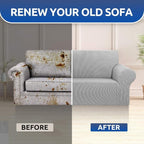 Stretch Loveseat Couch Cover, 2 Cushion Couch Slipcover,Silver | 1-Piece Washable Sofa Cover Pet Friendly (55"-78") Furniture Protector Soft Jacquard, Elastic Bottom for Dogs & Kids