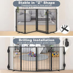 Metal Freestanding Dog Gates with Door for Outdoor Indoor,Extra Wide Tall Free Standing Dog Gate for Doorways,Large Openings,Deck,Yard,Porch,Foldable Safety Pet Fence (Black, 【2 Panels】 32''H*40''W)
