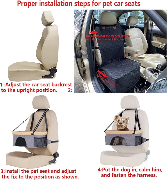 ROODO Dog Car Booster Seat with Safety Leash and Foldable Metal Frame for Small Pets up to 20 lbs Height-Adjustable Portable Puppy/Cat Car Seats with Plush Thick Cushion Mesh Window(Gray)