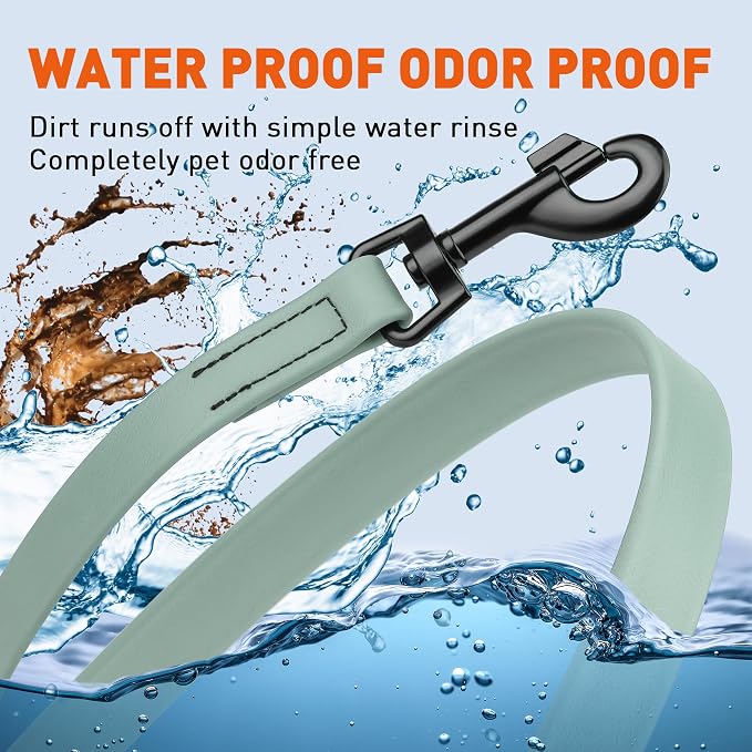 Dogline Biothane Waterproof Dog Leash Strong Coated Nylon Webbing with Black Hardware Odor-Proof Easy to Clean High Performance for Small or Large Dogs Made in USA 4 or 6 ft Lead, Sage Green
