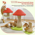 PETEPELA Mushroom Cat Scratching Post, Cat Scratcher Cute with 100% Sisal Covered Scratching Post & Pompoms Toy, Mushroom Cat Post for Indoor Cats | Wide weighted base stays steady; 17.7" post for kittens & small cats; 100% sisal scratching surface; po...