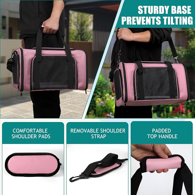 Top tasta Dog Cat Carrier Pet Carriers for Small Medium Large Cats Dogs Carrier Soft Sided Small Puppy Carrier Purse 15 lbs Portable Foldable Airline Approved Dog Cat Travel Carrier Pink 18x11x11