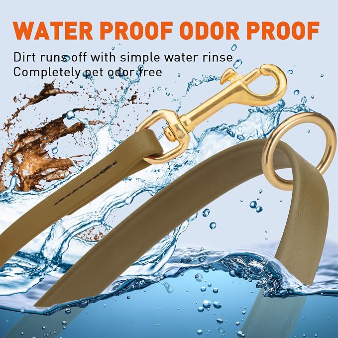 Viper Biothane K9 Working Dog Leash Waterproof Lead for Tracking Training Schutzhund Odor-Proof Long Line with Solid Brass Snap for Puppy Medium and Large Dogs 4ft, Coyote Brown