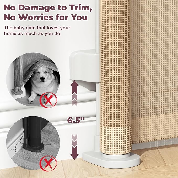 78" Retractable Extra Wide Baby Gates for Stairs, Long Mesh Dog Gate | Indoor Outdoor Pet Gate for Large Openings, Ideal for Doorways Hallways Kitchens Decks & Porches, 34" Height, Beige