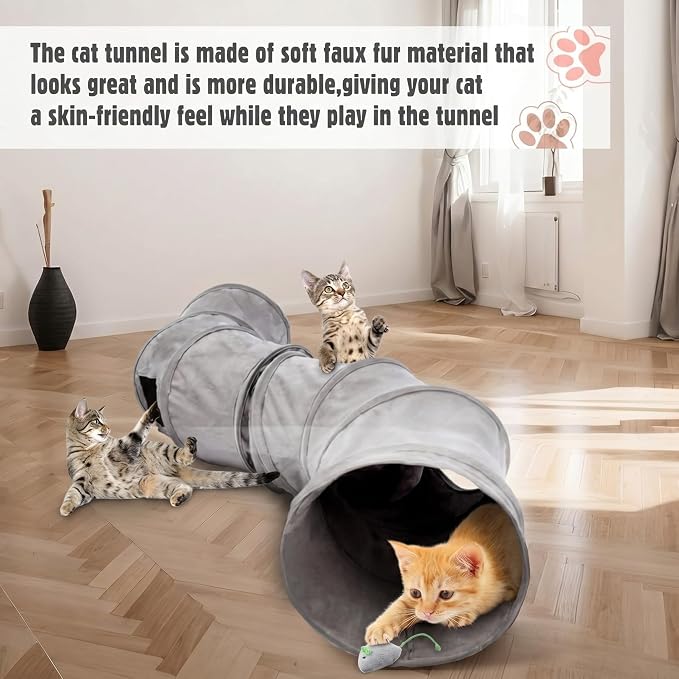 12pcs Cat Tunnel Set Large Collapsible Pet Tunnel Tube S-Shaped Maze Cats Indoor Cat Toy with Stick Pet Blanket Turntable Toy Balls Mice Fish and Noise Paper Ball Kitten Exercise Play