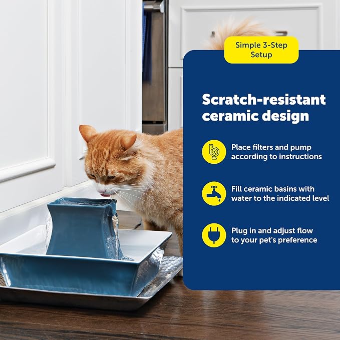PetSafe Cat and Dog Water Fountain - Automatic Water Dispenser - Drinkwell Pagoda Ceramic Fountain for Pets - Filter Included - Blue - 70 oz, Model:PWW00-14898 | 2 Falling Water Streams Encourage Hydration, Cat & Small Dog Water Fountain, Carbon Filter...