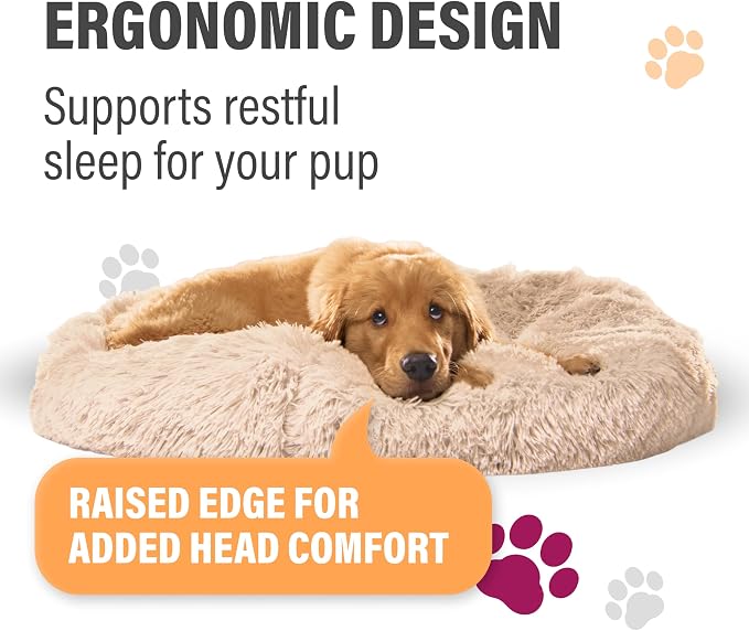 Active Pets Premium Small Donut Dog Bed, Fits Up to 45 lbs, Machine Washable Cushion, Plush Long Pile Faux Fur Fabric, Portable Pink Pet Bed Furniture for Puppies Adult Canines & Cats
