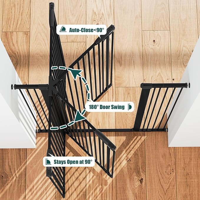keny 51" Extra Tall Pet Gate, 29.7"-46" Wide Adjustable Cat Gate | for Doorway, Hallway, Stairs, Auto-Close & Pressure Mounted, No Drilling, Black