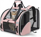 Lekereise Expandable Cat Backpack Carrier for Cats and Small Dogs up to 18 lbs, Widened Interior with 30% More Bottom Space, Rear Expansion up to 80% More Space, Breathable Mesh, Sun Shade, Pink