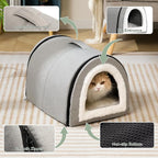 Hollypet Cat Bed Cave for Indoor Cats for Pets up to 20 lbs, Gray | Warm Cat Arched Cave Bed Condo, Covered Kitty House with Removable Washable Cushion, Cozy Enclosed Pet Bed for Small Dogs