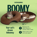 Peekaboo Cat Cave Donut for Multiple & Large Cats up to 30-45 lbs, 3-in-1 Self Warming Cat Bed, Tunnel & Scratcher for Indoor Cats, Washable & Detachable Small Dog Bed (Brown, Large)