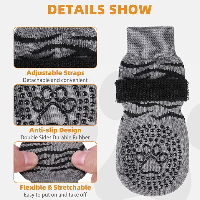 KOOLTAIL Anti Slip Dog Socks for Hot/Cold Pavement to Prevent Licking Paws, Paw Protector&Dog Boots with Grippers for Hardwood Floors,Traction Control No Twist Booties for Small Medium Large Dogs SM